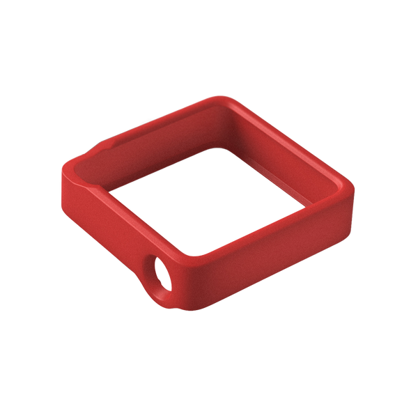 A red square-shaped silicone protective frame for Mighty 3. 