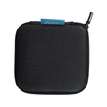 A black textured hard-shell zippered carrying case with a small blue tag reading 'Mighty' on the zipper pull tab.